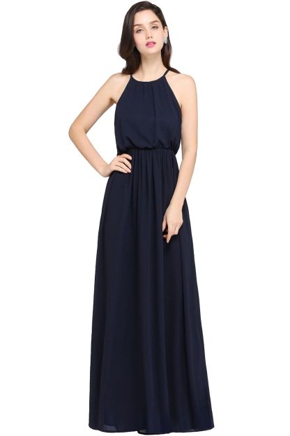 Elegant A-line Halter Chiffon Floor Length Bridesmaid Dress