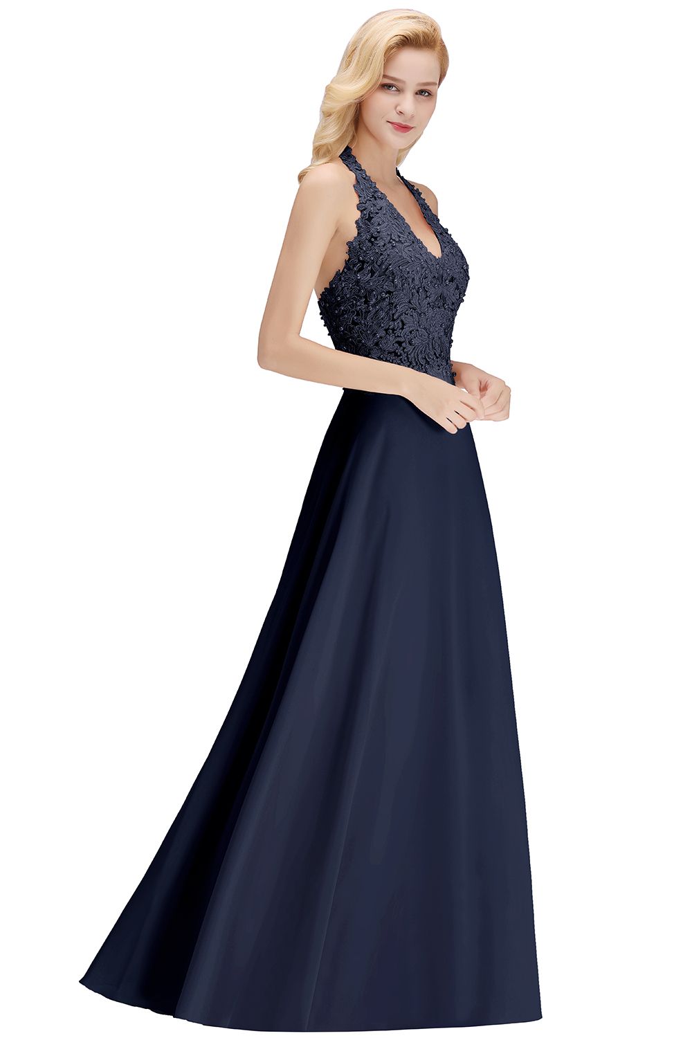 Halter Composite Emulation Silk A-line Floor Length Bridesmaid Dress