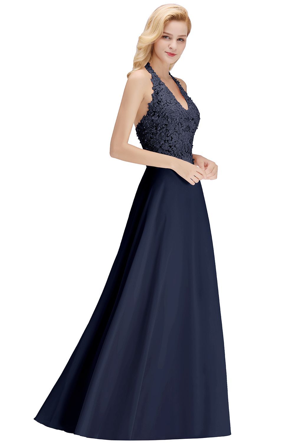 Halter Composite Emulation Silk A-line Floor Length Bridesmaid Dress