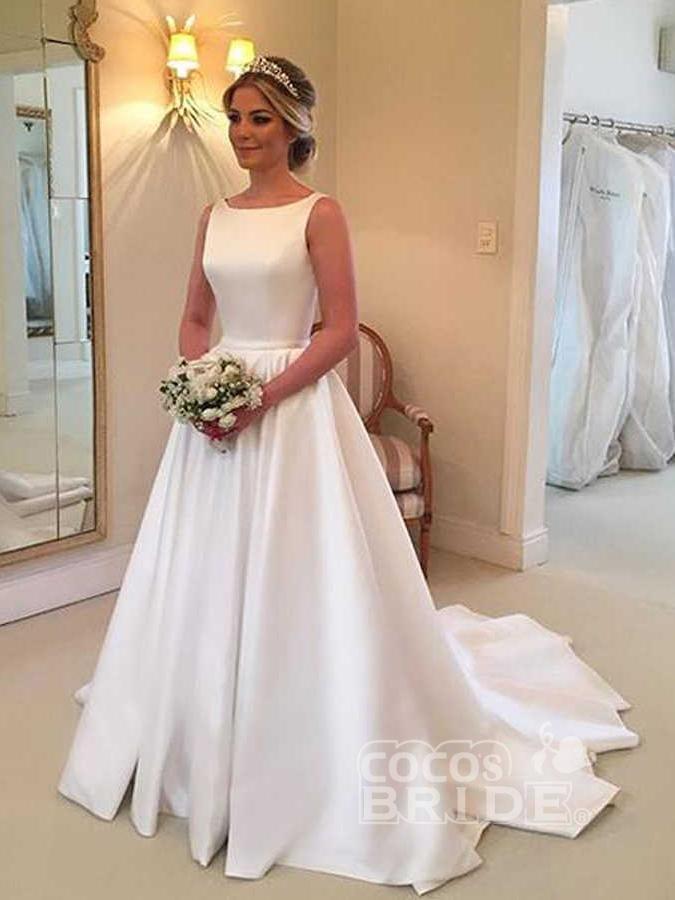 Cheap Bateau Sleeveless A Line Wedding Dress