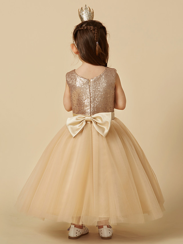 Princess Ankle Length Pageant Flower Girl Dresses - Tulle / Sequined Sleeveless Jewel Neck With Sash / Ribbon / Bow(S)