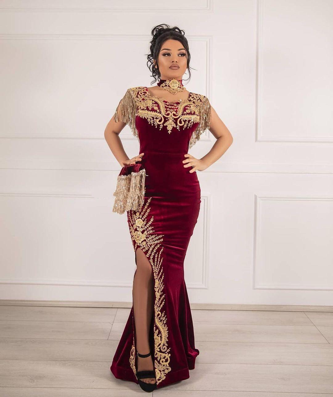 Classy Scoop Neck Appliques Lace Floor-length Velvet Mermaid Prom Dress With Split