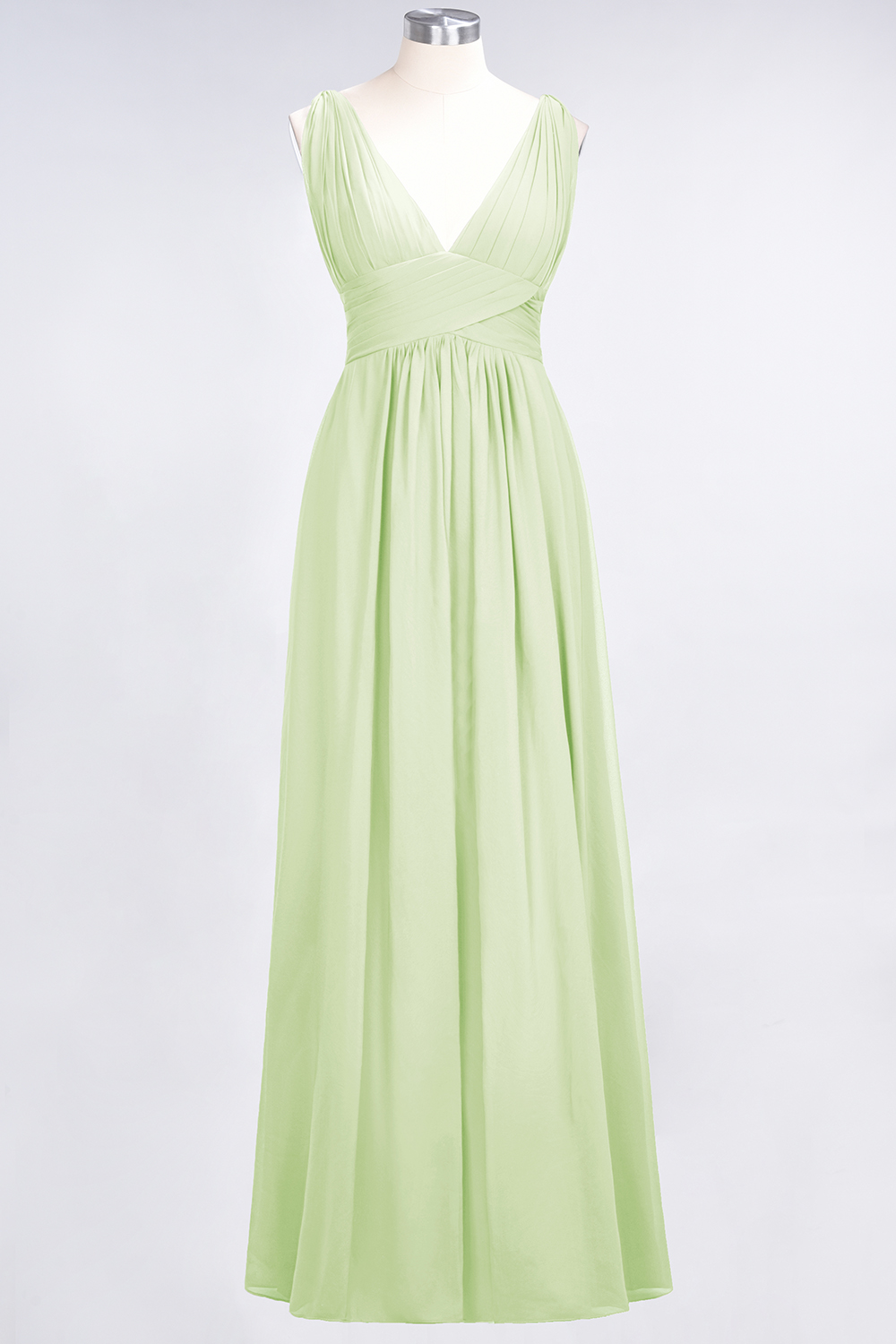 A-Line Chiffon V-Neck Sleeveless Floor-Length Bridesmaid Dress with Ruffle