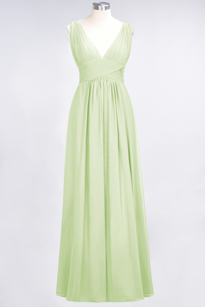 A-Line Chiffon V-Neck Sleeveless Floor-Length Bridesmaid Dress with Ruffle