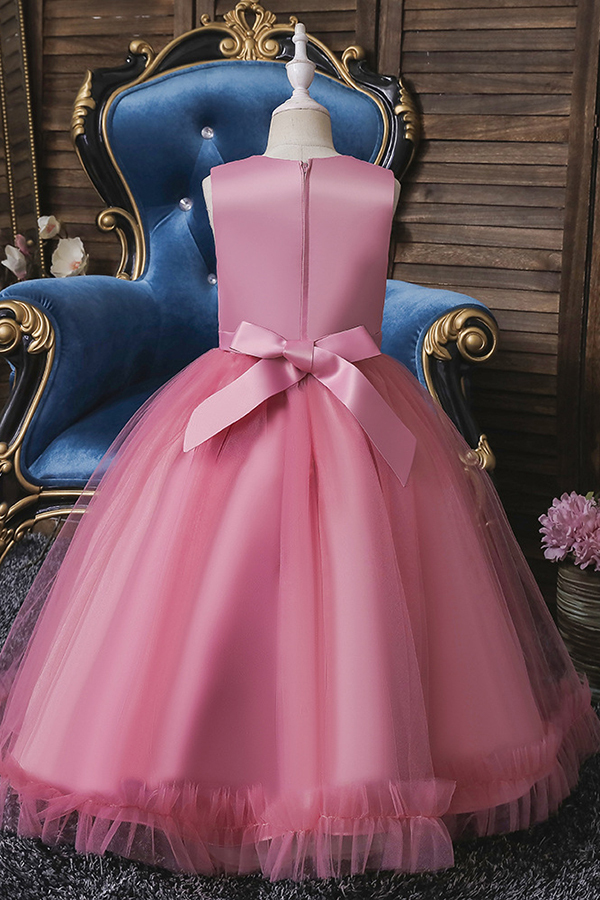 FS9975 Appliques Scoop Tea Length Flower Girl Dress