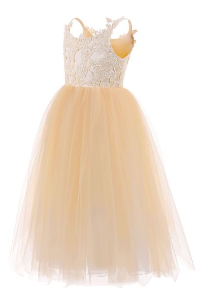 Long Tulle Lace Square Neckline Sleeveless Ball Gown Flower Girls Dress
