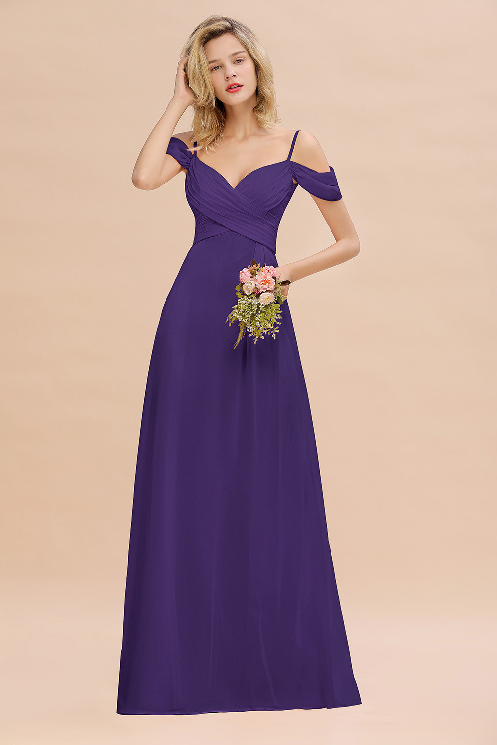 Spaghetti Straps Sweetheart Ruffles Bridesmaid Dress