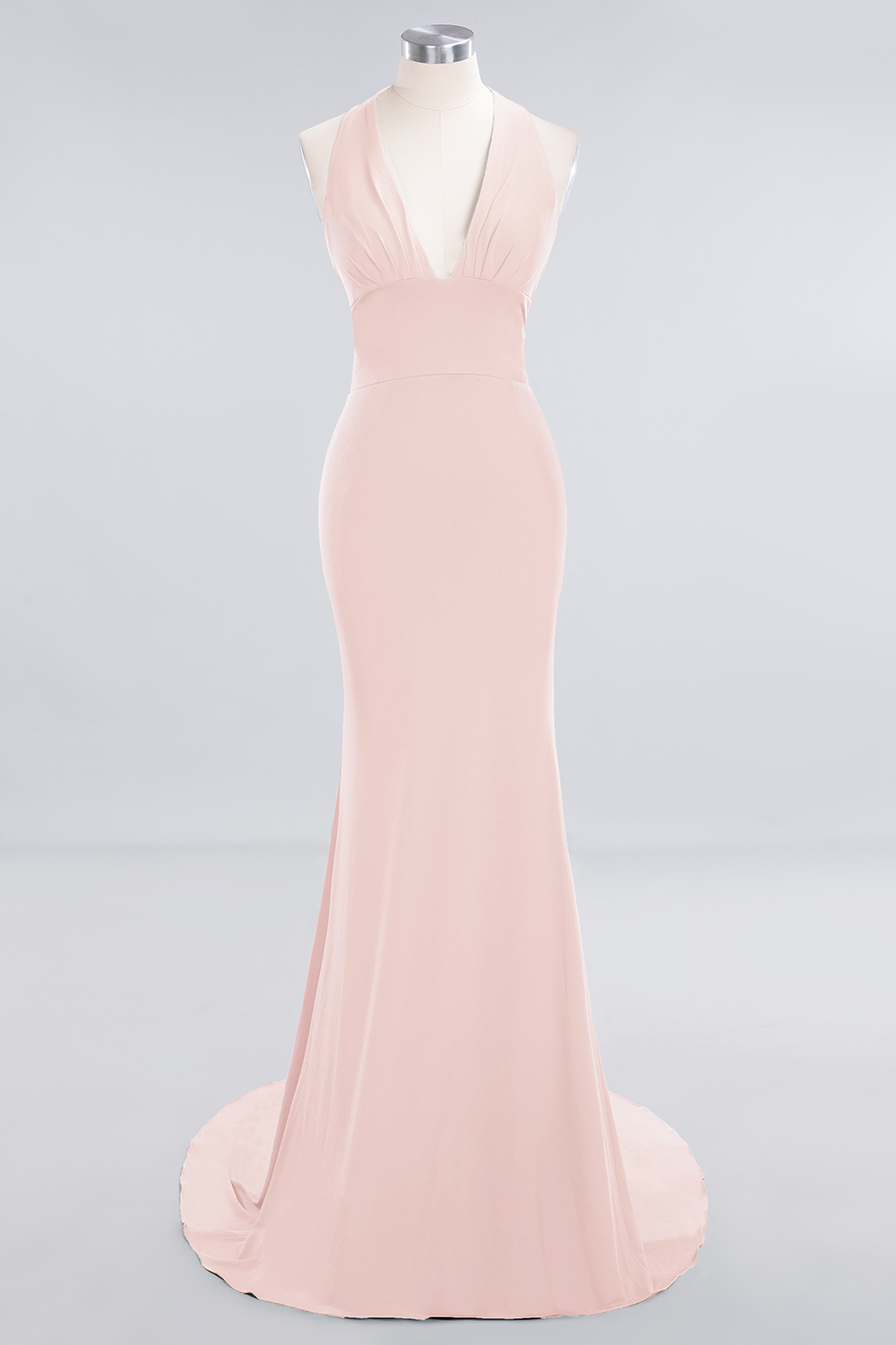 Elegant Halter Deep V-neck Open Back Floor-length Mermaid Prom Dress