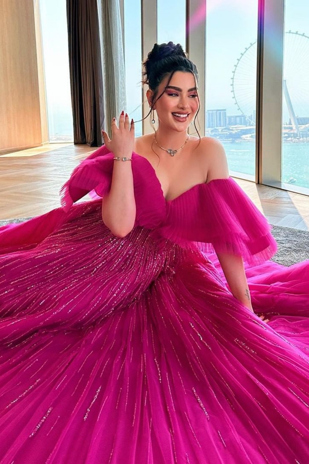 Charming Long A-line Off-the-Shoulder Sequins Tulle Formal Prom Dresses