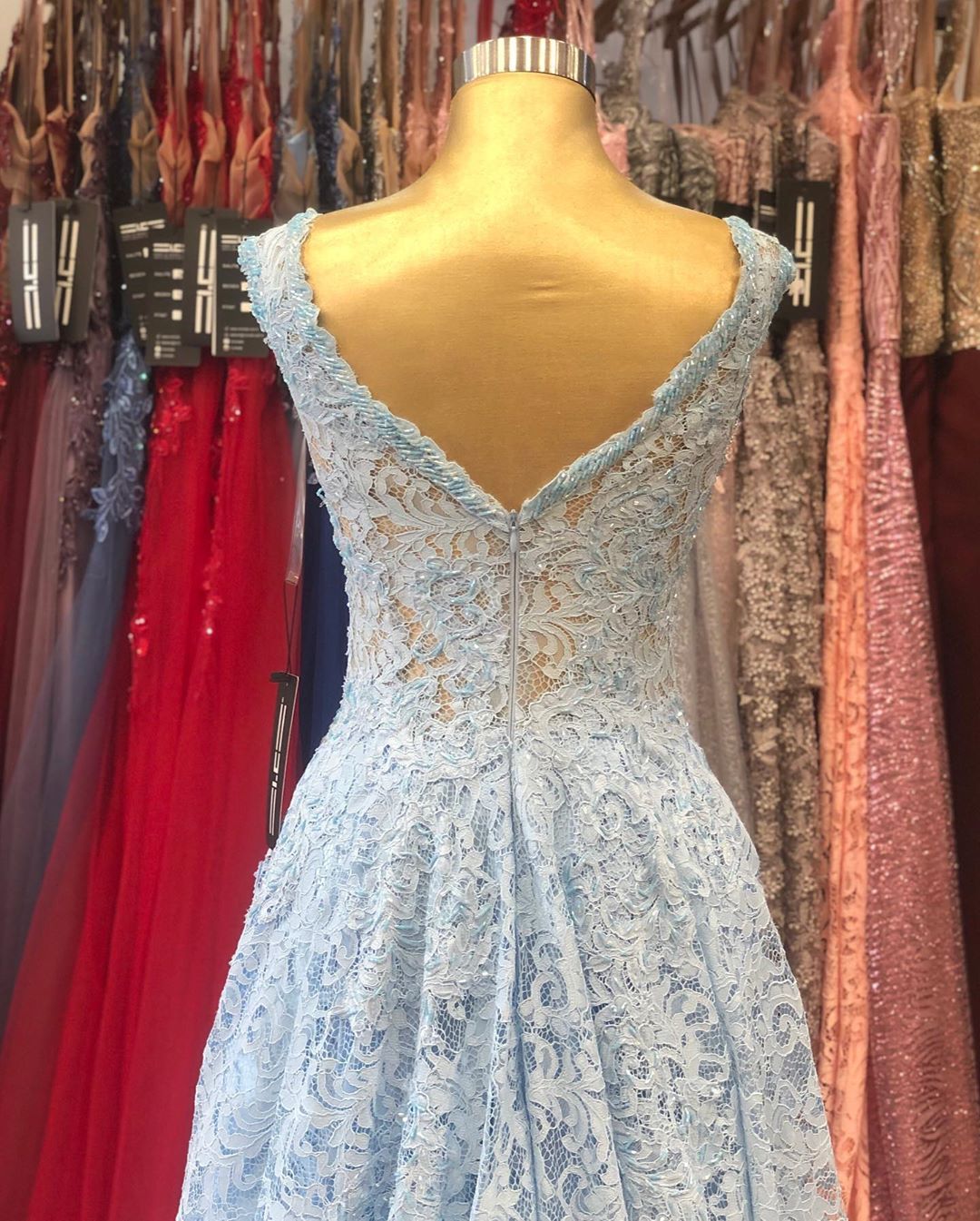 Classy A-line Sweetheart Backless Appliques Lace Ruffles Train Prom Dress