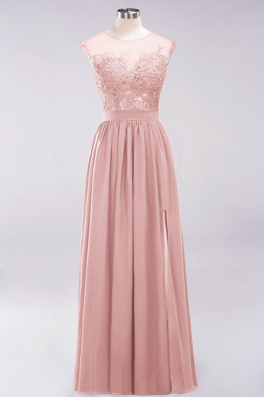 A-line Chiffon Lace Jewel Sleeveless Floor-Length Bridesmaid Dresses with Appliques