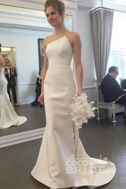 Simple Strapless Mermaid Long Elegant Ivory Sweep Train Wedding Dress