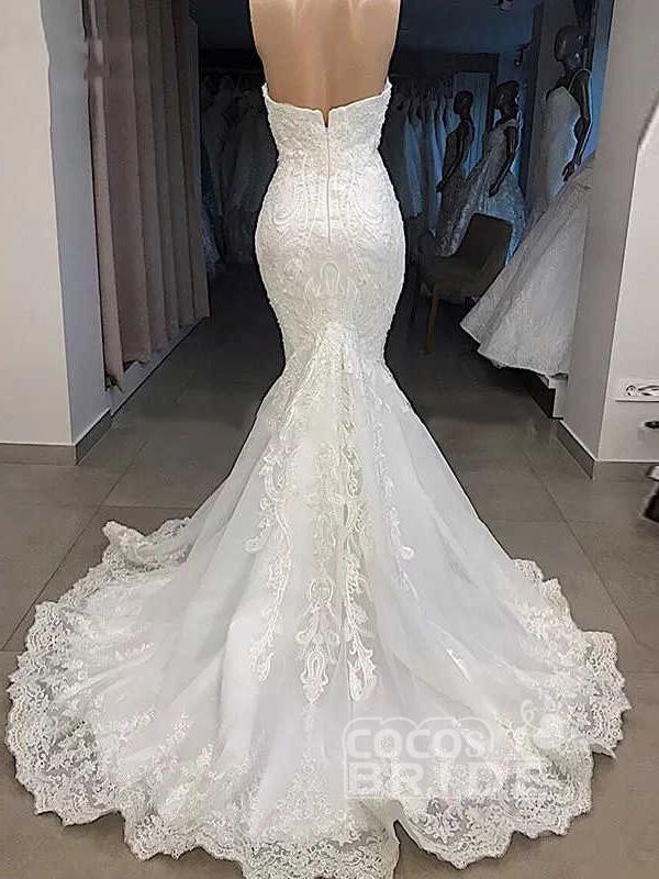 Elegant Long Sweetheart Short Sleeves Lace Mermaid Wedding Dresses