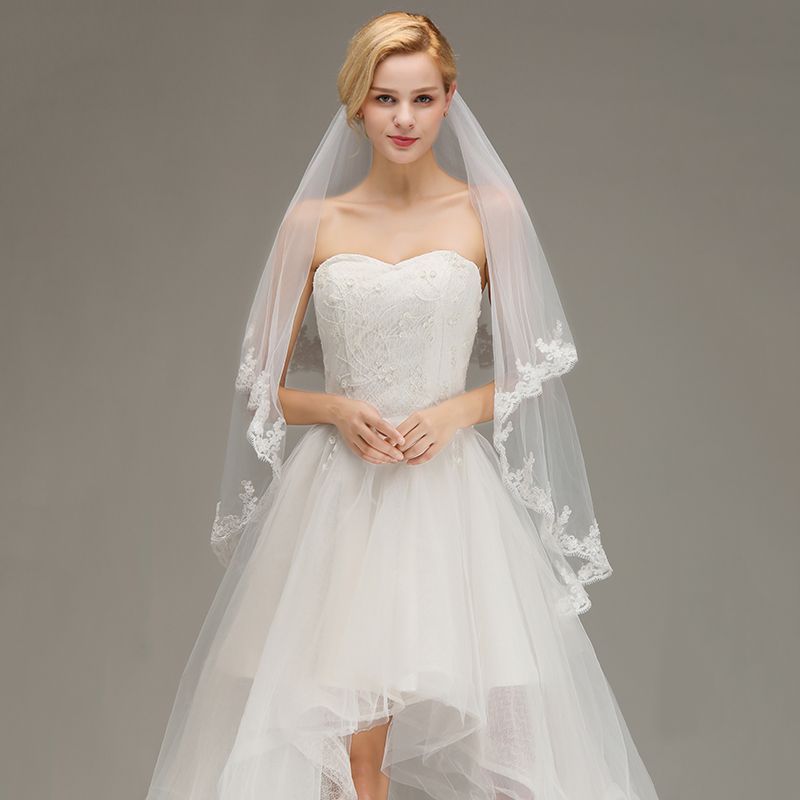 Two Layers Tulle Appliques Comb Wedding Veil