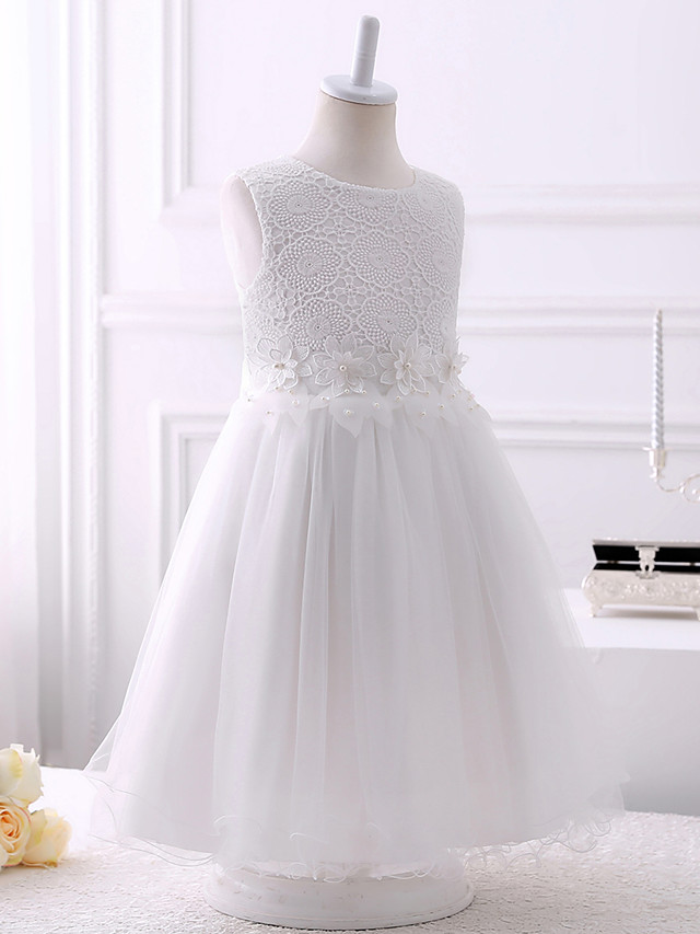 Princess Short Length Wedding / Birthday Chiffon / Tulle Sleeveless Jewel Neck With Beading / Appliques