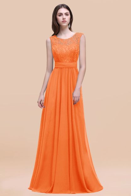 Elegant A-line Chiffon Lace Scoop Sleeveless Floor-Length Bridesmaid Dress