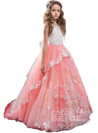 White Scoop Neck Sleeveless Ball Gown Flower Girls Dress