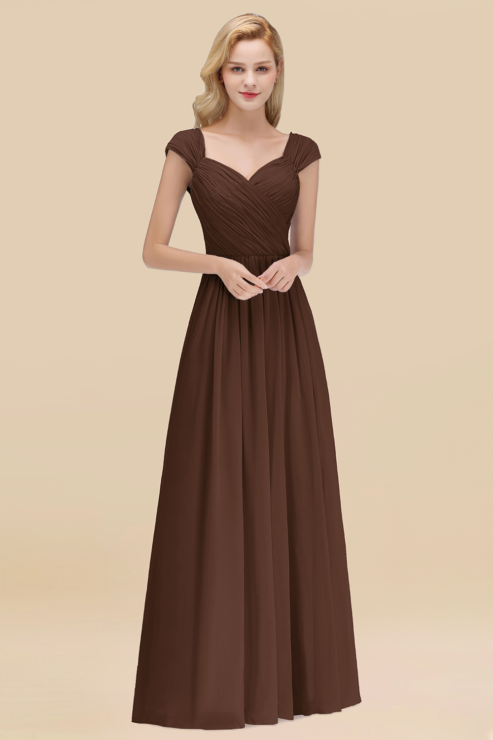 A-Line Chiffon Straps Sweetheart Sleeveless Floor-Length Bridesmaid Dress with Ruffles