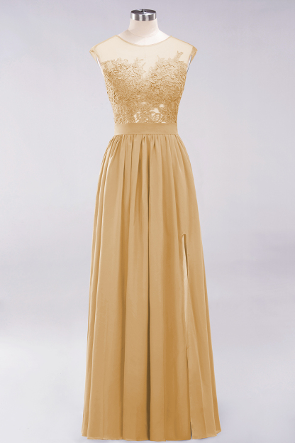 A-line Chiffon Lace Jewel Sleeveless Floor-Length Bridesmaid Dresses with Appliques