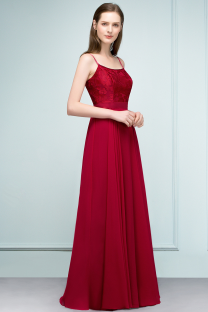 Long Chiffon A-line Lace Burgundy Evening Formal Dress