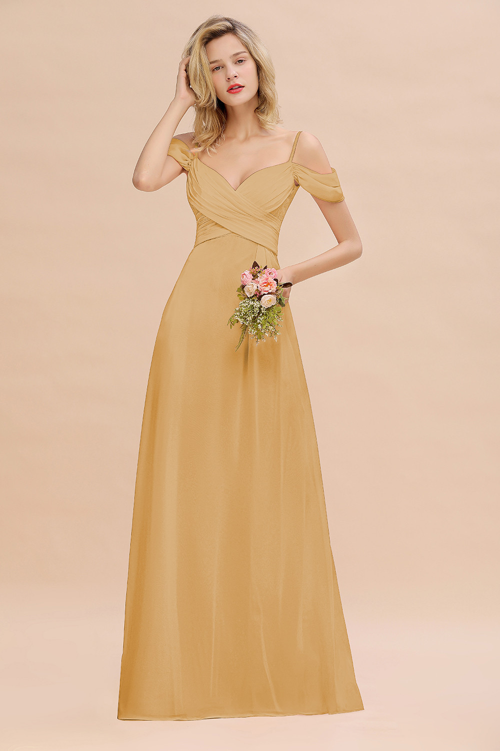 Spaghetti Straps Sweetheart Ruffles Bridesmaid Dress