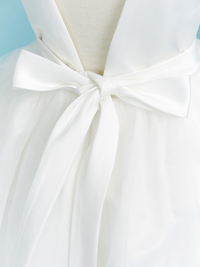 Ball Gown Crew Neck Floor Length Lace / Tulle Junior Bridesmaid Dress With Sash / Ribbon / Pleats / Beading