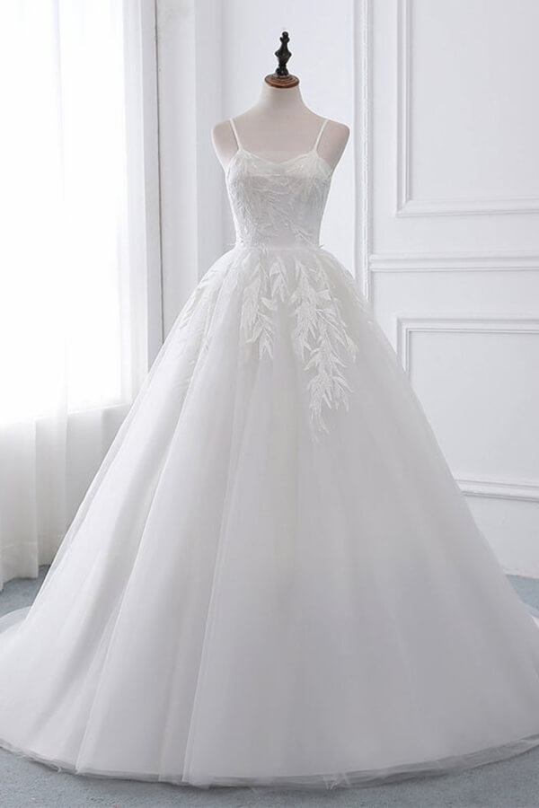 Spaghetti Strap Tulle Ball Gown Wedding Dress