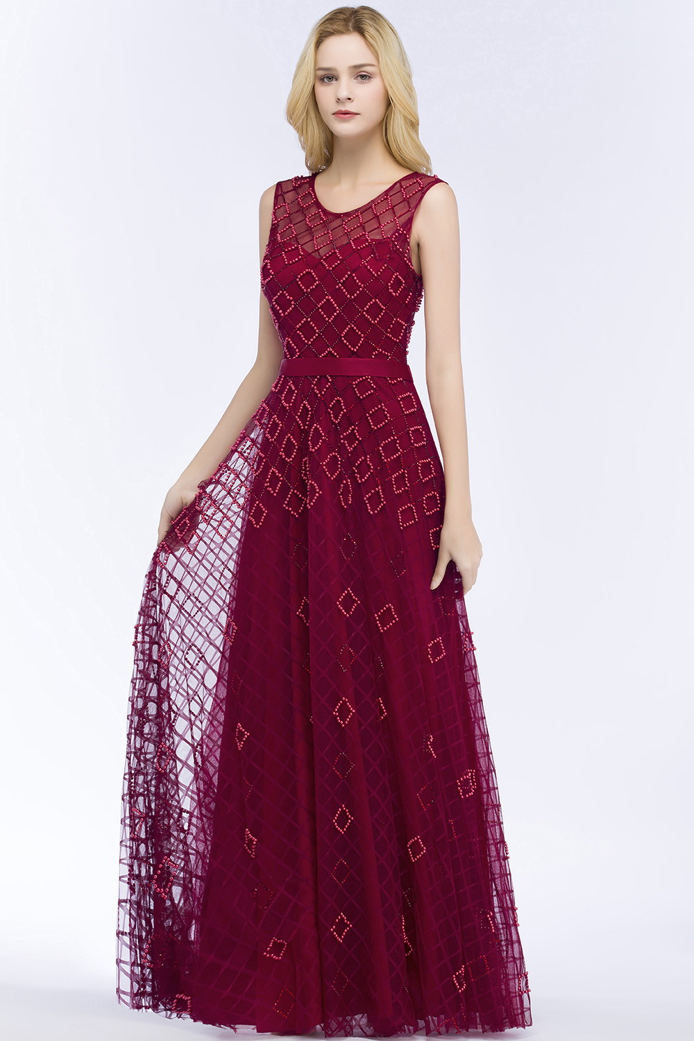 Beading A-Line Scoop Sleeveless Long Evening Dress