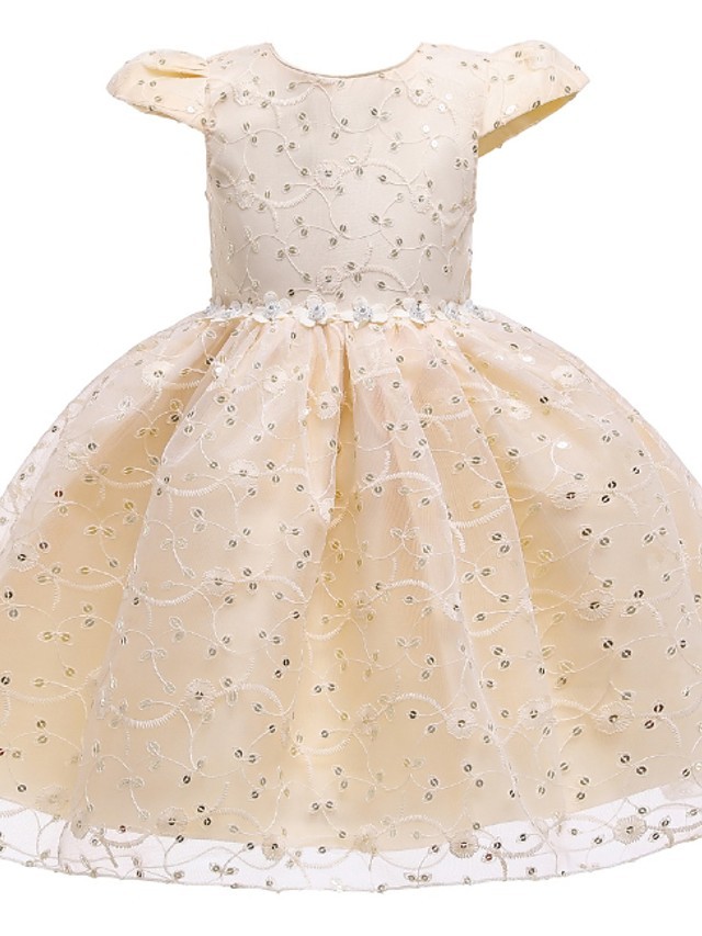 Princess / Ball Gown Knee Length Wedding / Party Flower Girl Dresses - Tulle Cap Sleeve Jewel Neck With Sash / Ribbon / Bow(S) / Embroidery