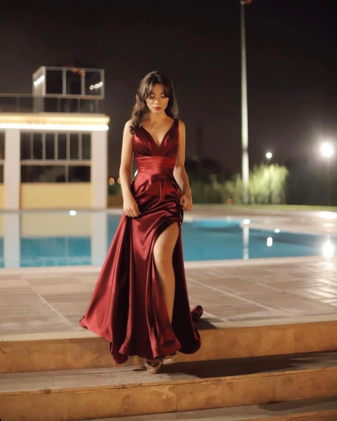 Elegant A-line Deep V-neck Spaghetti Straps Backless Floor-length Ruffles Prom Dress With Split