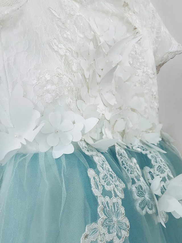 Long A-line Tulle Jewel Neck Appliques Lace Flower Girl Dresses with Sleeves