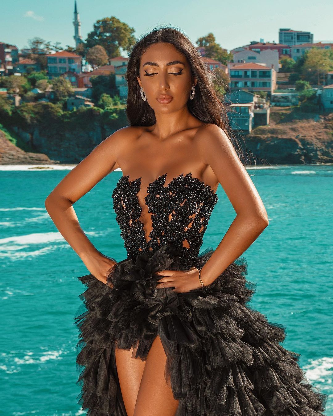 Black Beach High Low Sweetheart Tulle Formal Evening Dresses