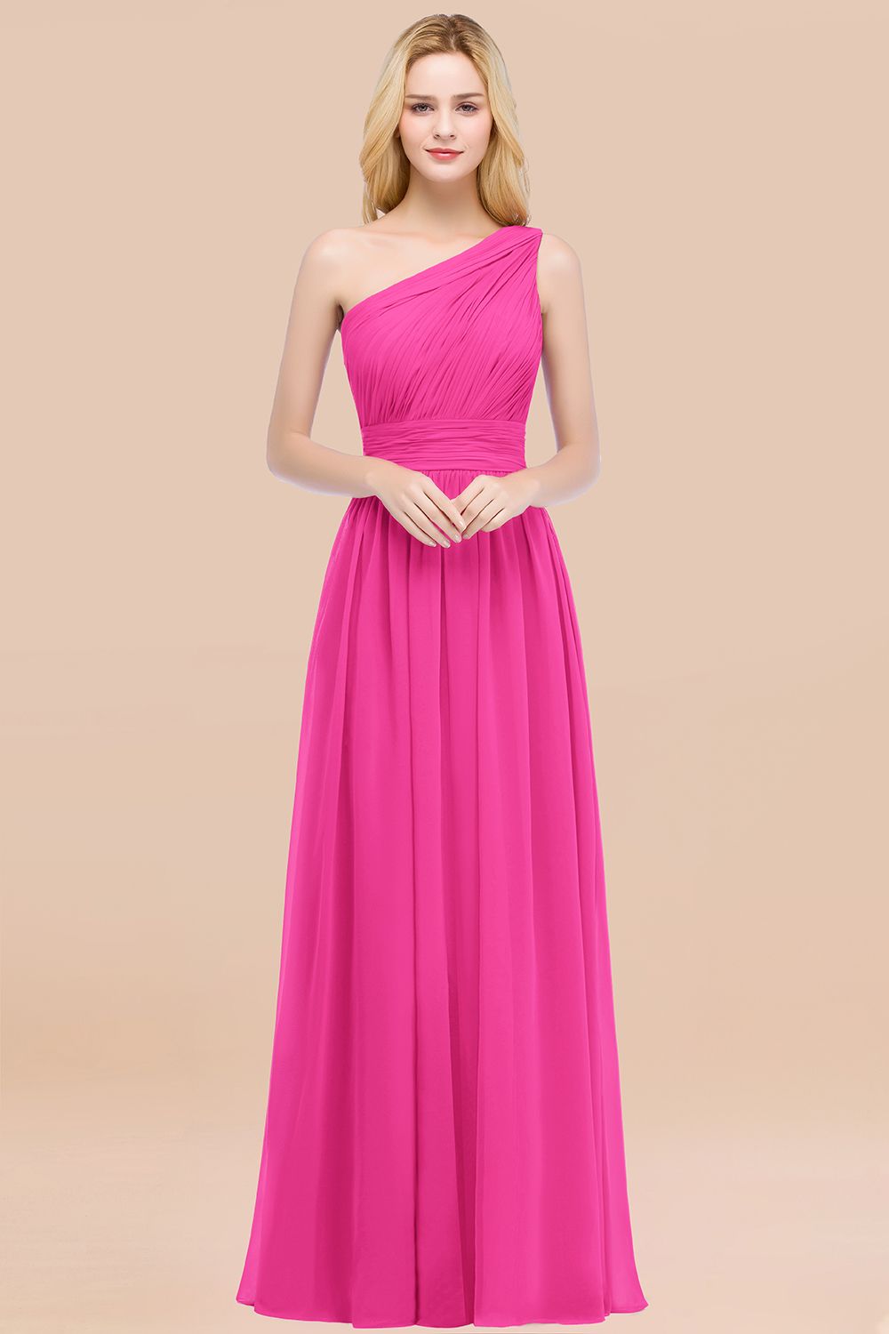Elegant A-Line Chiffon One-Shoulder Sleeveless Ruffles Floor-Length Bridesmaid Dresses