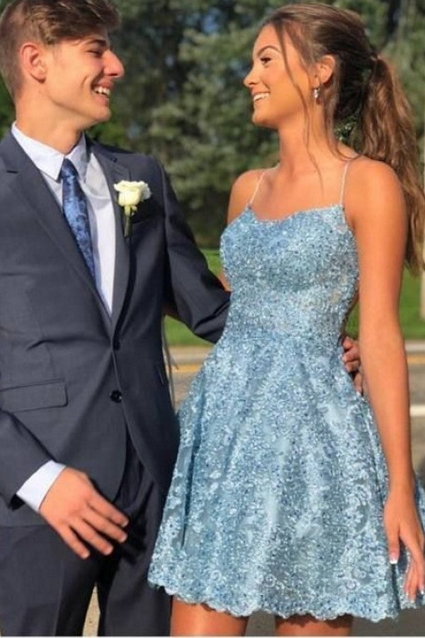Beautiful Spaghetti Straps A-line Short Prom Dress-CoCosBride