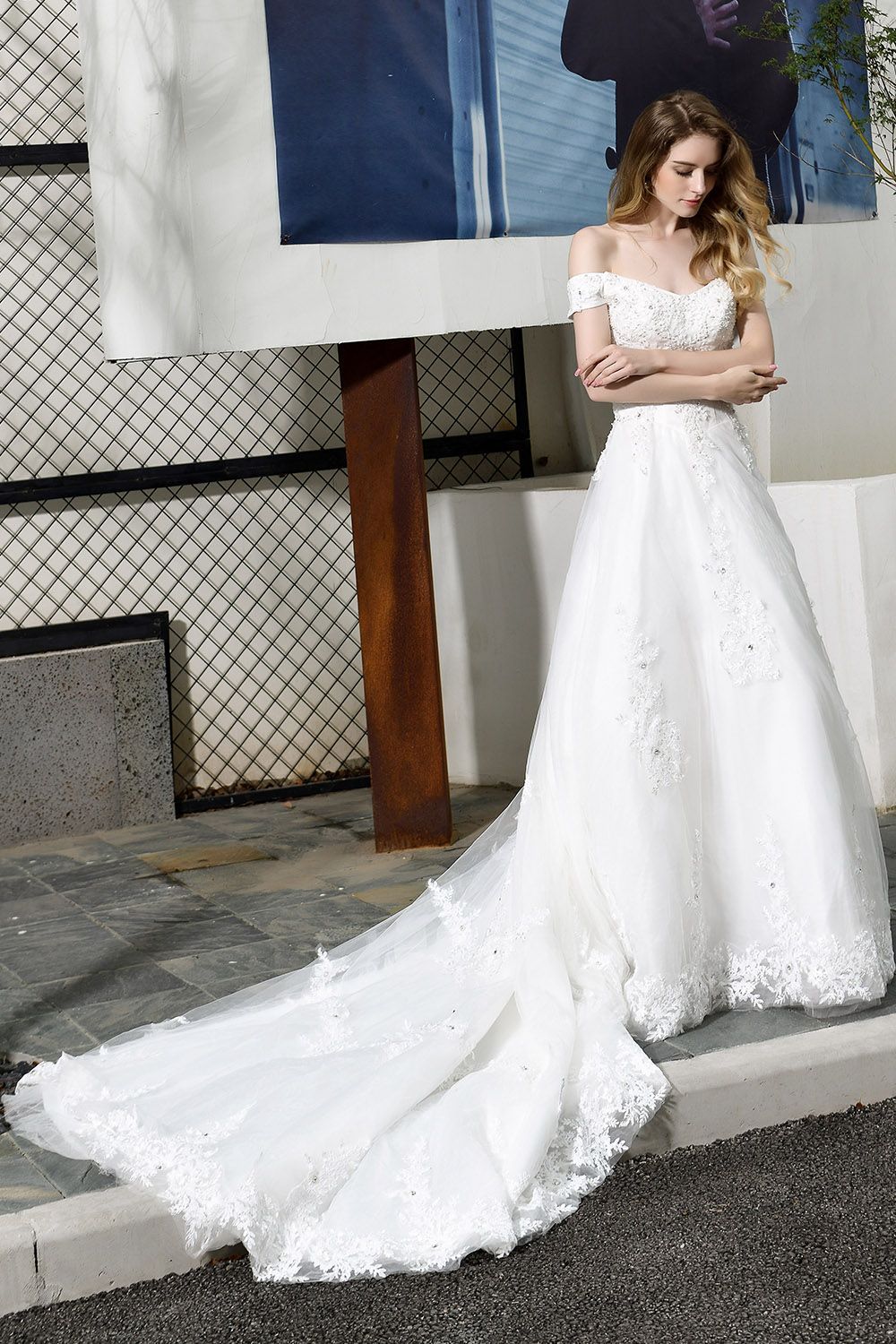 Lace Off the Shoulder Beading Mermaid Wedding Dress