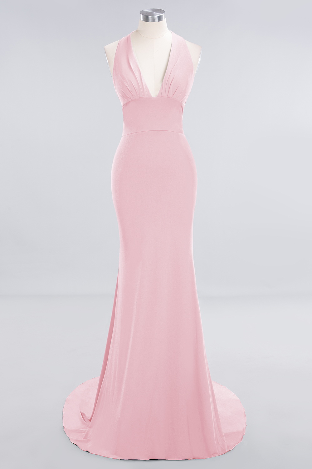 Elegant Halter Deep V-neck Open Back Floor-length Mermaid Prom Dress
