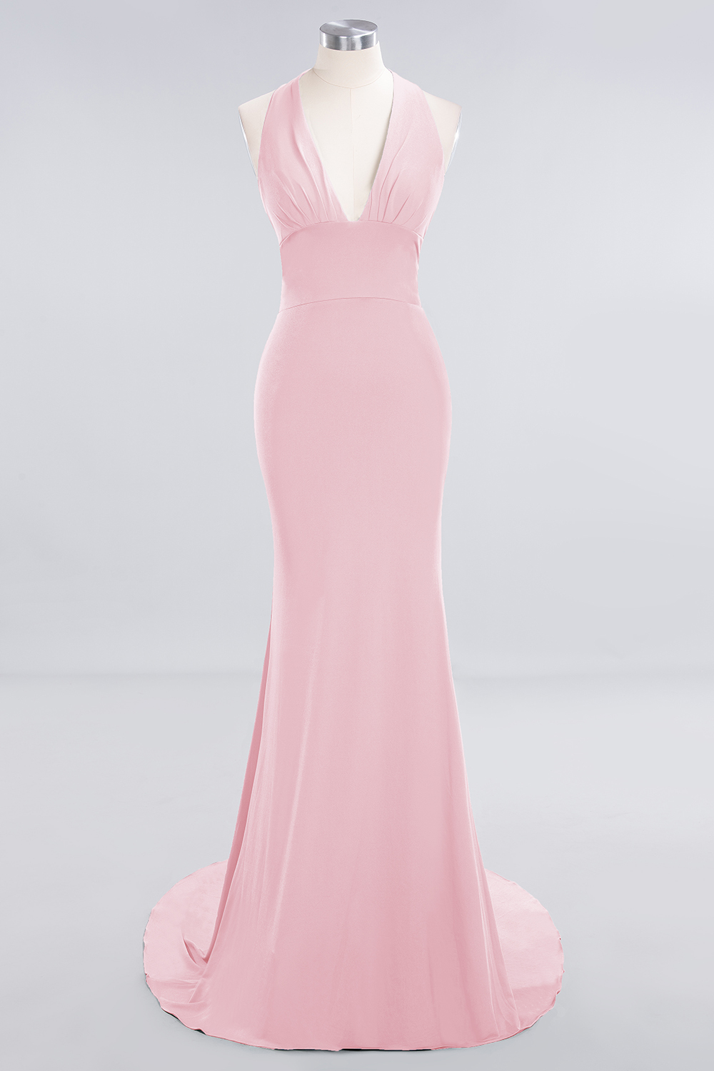 Elegant Halter Deep V-neck Open Back Floor-length Mermaid Prom Dress