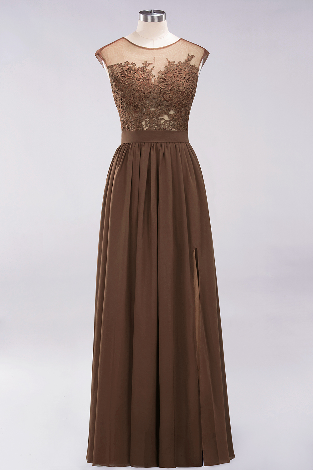 A-line Chiffon Lace Jewel Sleeveless Floor-Length Bridesmaid Dresses with Appliques