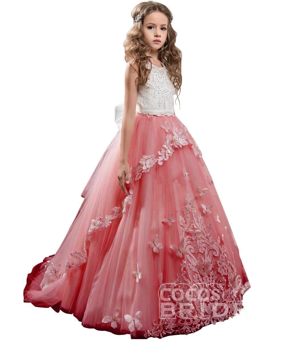White Scoop Neck Sleeveless Ball Gown Flower Girls Dress