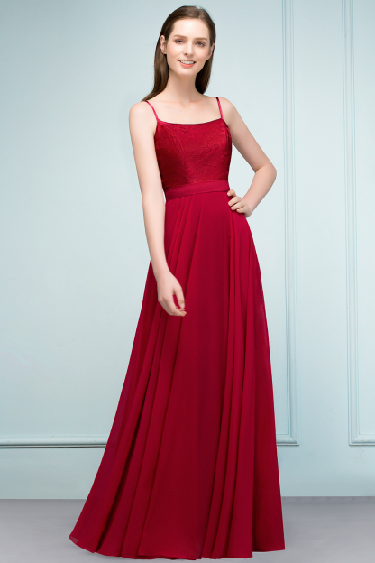Long Chiffon A-line Lace Burgundy Evening Formal Dress