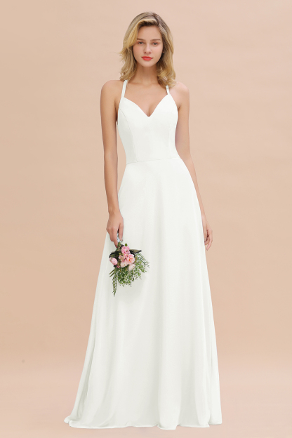 Stylish Chiffon Spaghetti Straps Sleeveless Long Bridesmaid Dress