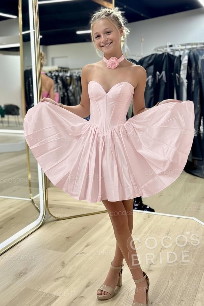 Sweetheart A-Line Short Satin Homecoming Dress