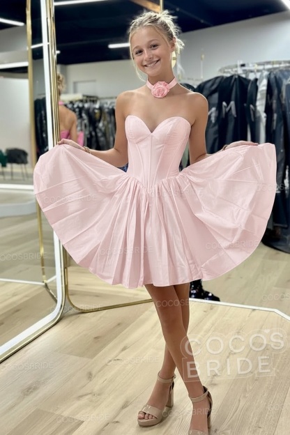 Sweetheart A-Line Short Satin Homecoming Dress