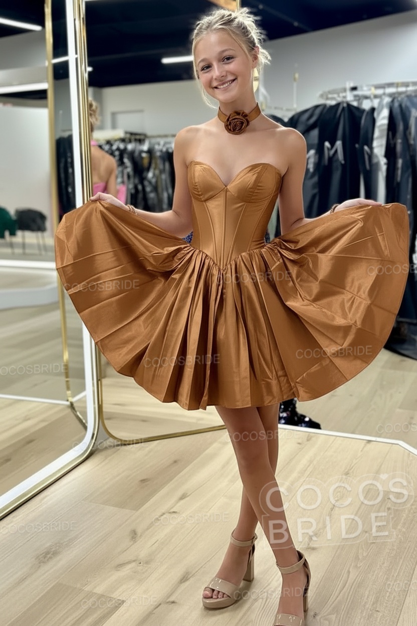 Sweetheart A-Line Short Satin Homecoming Dress