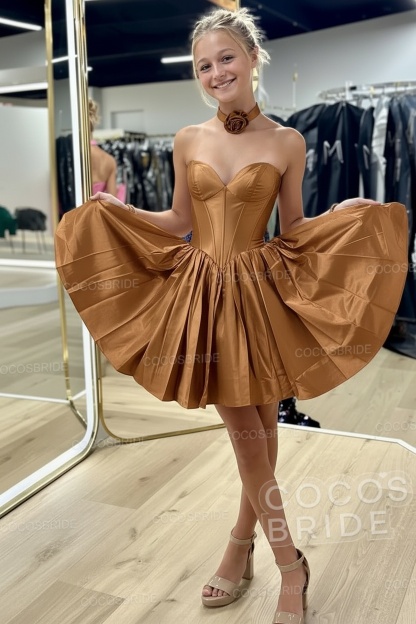 Sweetheart A-Line Short Satin Homecoming Dress