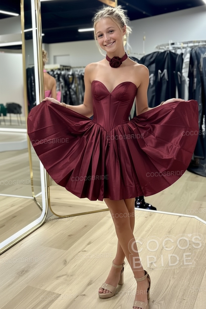 Sweetheart A-Line Short Satin Homecoming Dress