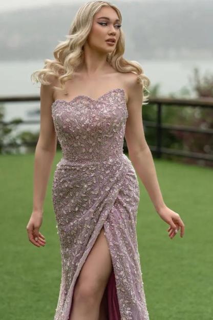 Strapless Tulle Appliques Lace Floor Length Mermaid Draped Prom Dress
