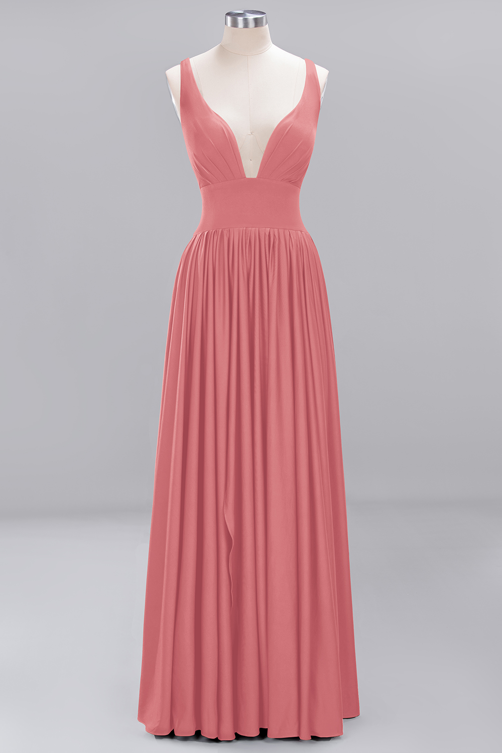 A-Line V-Neck Sleeveless Long Ruffles Bridesmaid Dress