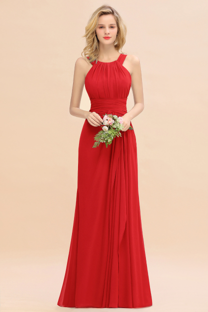 Long A-line Halter Chiffon Backless Floor-length Bridesmaid Dresses