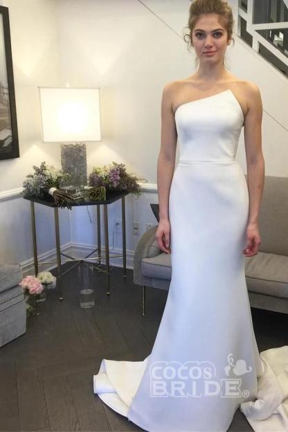 Simple Strapless Mermaid Long Elegant Ivory Sweep Train Wedding Dress